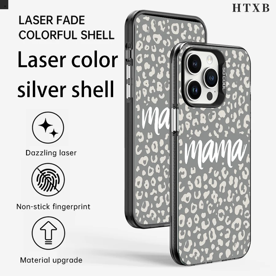 هاتف ماما بسيط بطباعة الفهد الرمادي لهاتف iPhone 17 إلى 11 Pro Max Plus