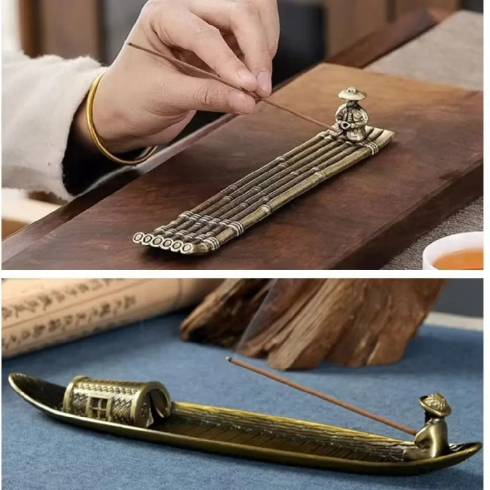 Metal Incense Stick Burner Boat Shape Ancient Style Incense Stick Holder Classical Elegance Aromatherapy Ornament