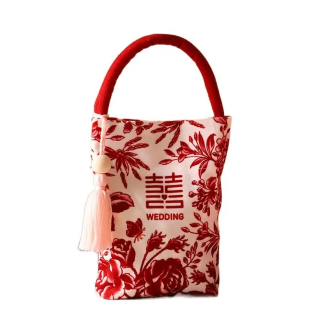 

Flower Festive Sugar Bag Korean Style Butterfly Orchid Flower Pendant Canvas Knot Wrist Bag Storage Bag Jewelry Packing Bag