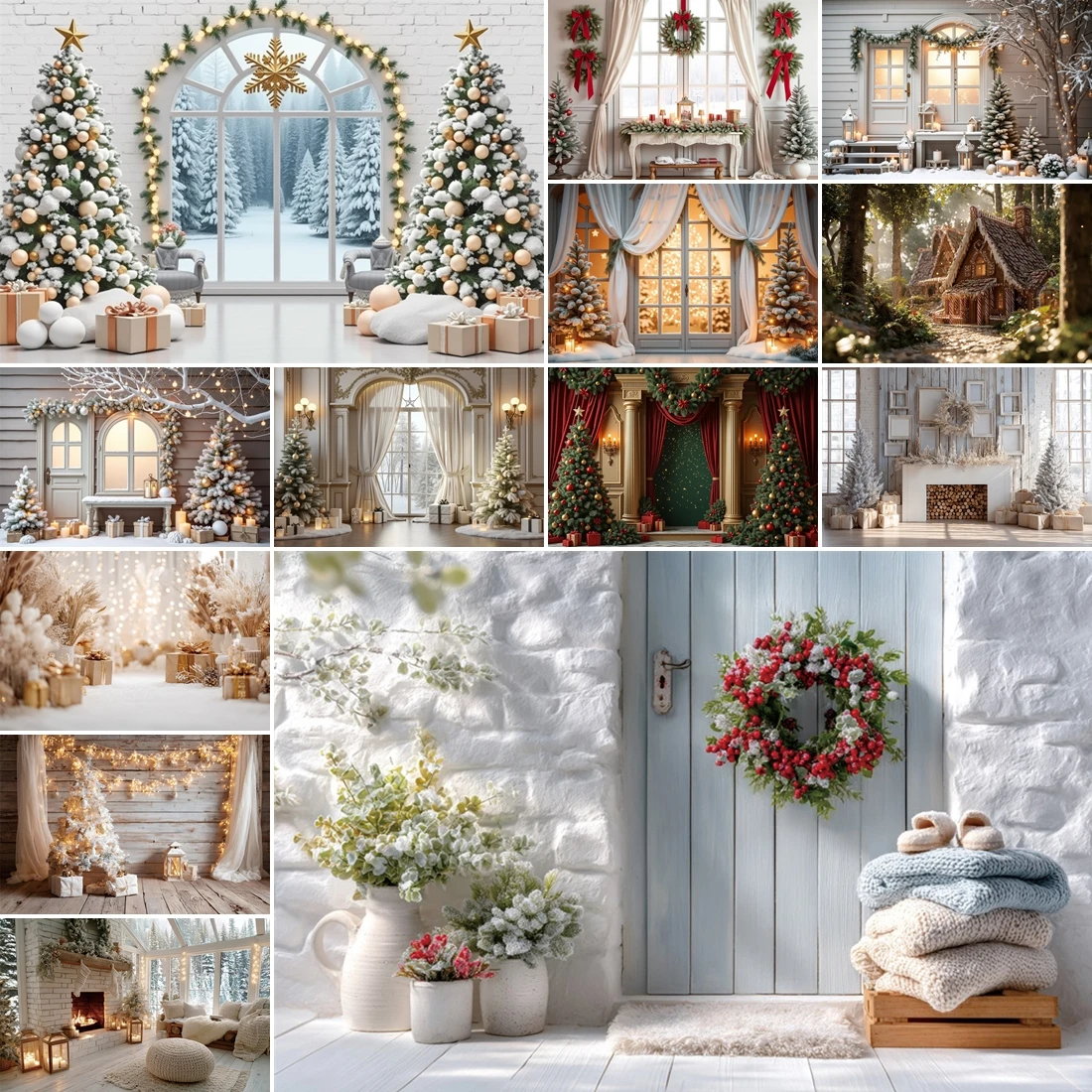 

MOON.QG Christmas Luxury Style Photography Backgrounds Red Berries Gifts Window Backdrop Photo Booth Shooting Props Child Party