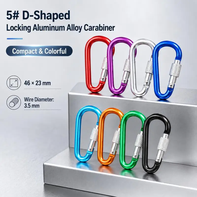 10~100 Stück Aluminiumlegierung D-förmiger Karabiner, Nr. 5 Sicherer Schlüsselanhänger, Rucksackschnallen, Windseilverschluss – Detail 1