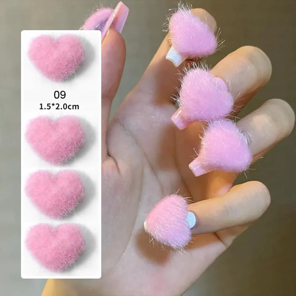 15*20Mm Gezwollen Roze Hart Pompons Nagel Bedels 5 Stuks Magnetische Pluche Bal Zachte Afneembare Nagels Decoronderdelen Diy Winter Manicure * Z53d