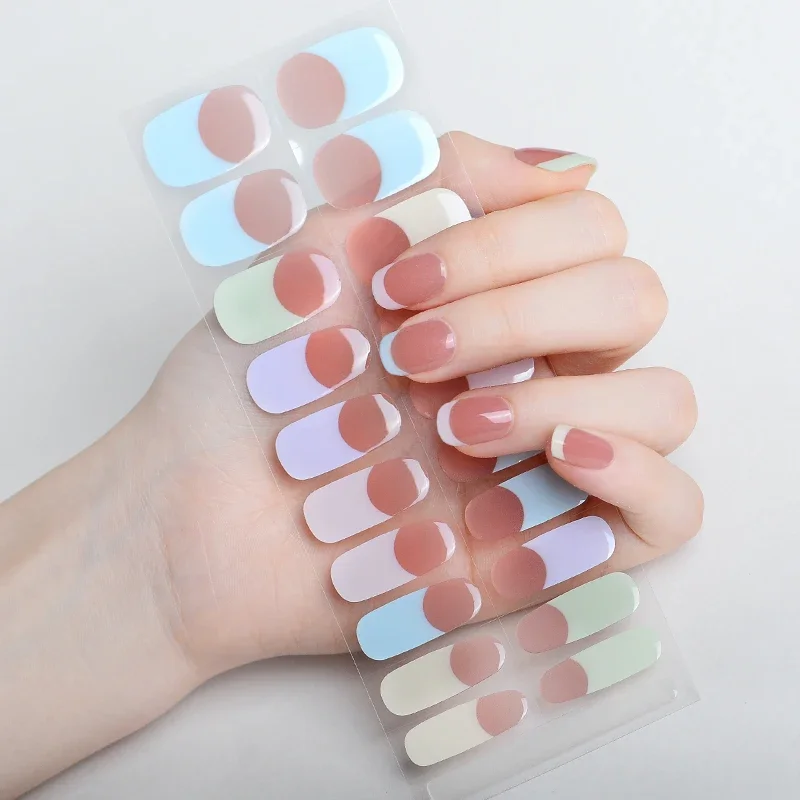 Zwarte Stijl Semi-Cured Gel Nagel Patch Zelfklevende Sliders Langdurige Volledige Dekking Nagel Stcikers Uv Lamp Neede Franse Manicure