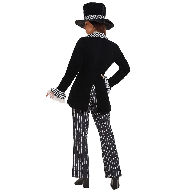 Black Wonderland Adult Crazy Hat Alice Halloween Fancy Dress Up  Women Dark Mad Hatter Costume