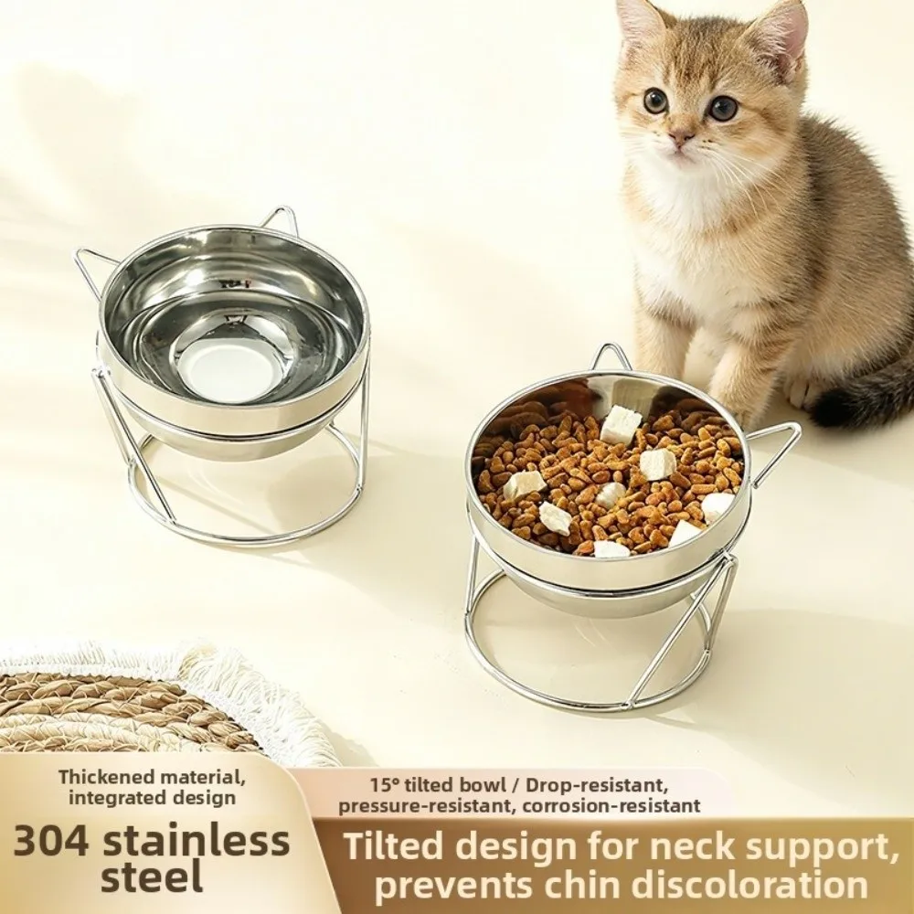 Stainless Steel Cat Bowl With Stand With Stand Anti Overturning Pet Water Bowl Neck Protection Fall-Resistant Drinking Bowl