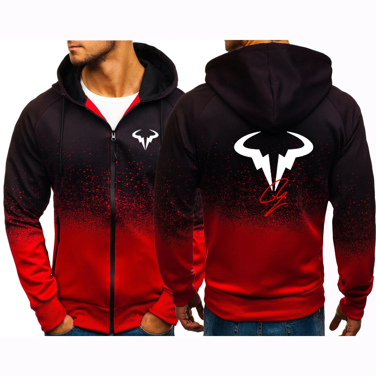 Rafael Nadal tennis player 2023 Men\'s Casual Fashion New Gradient Color Harajuku Hoodies Zipper Clothing Popular Coat Tops