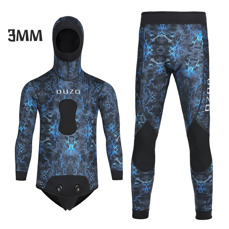 1.5mm/3mm Premium Two Pieces Camouflage Hooded Super Stretch Free Diving Suit Womens Mens Neoprene Full Body Spearfishing Suits