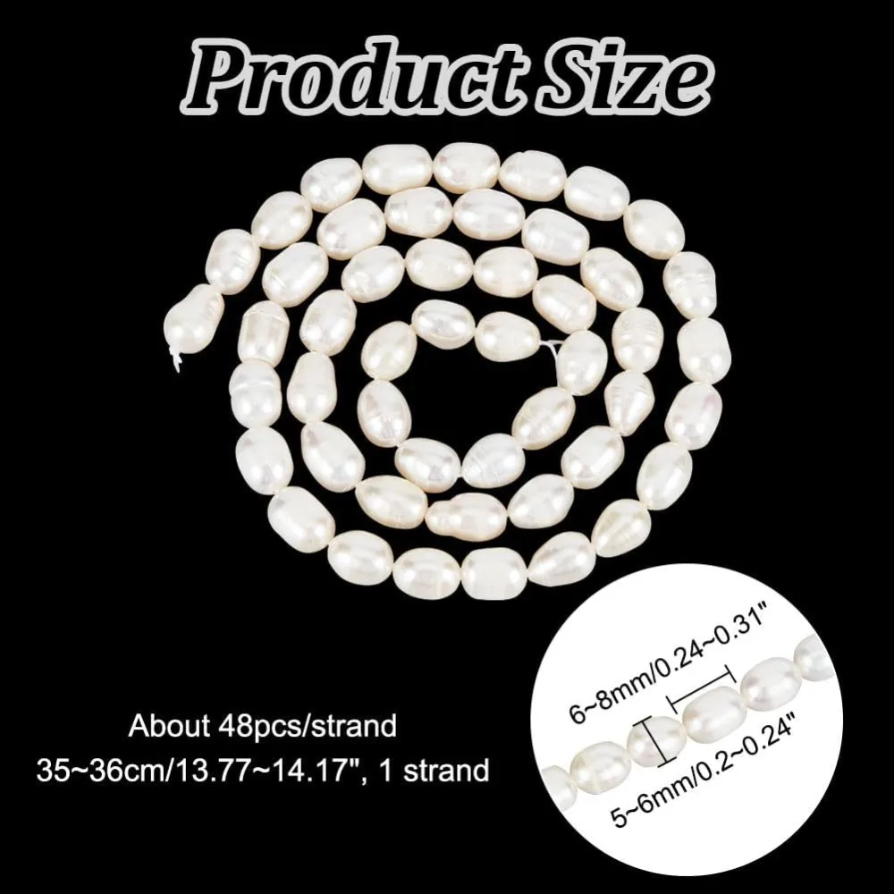 About 48 Pcs Grade AA Natural Cultured Freshwater Pearl Beads, Rice Shape Freshwater Pearl Creamy White Loose Gemstone Pearl