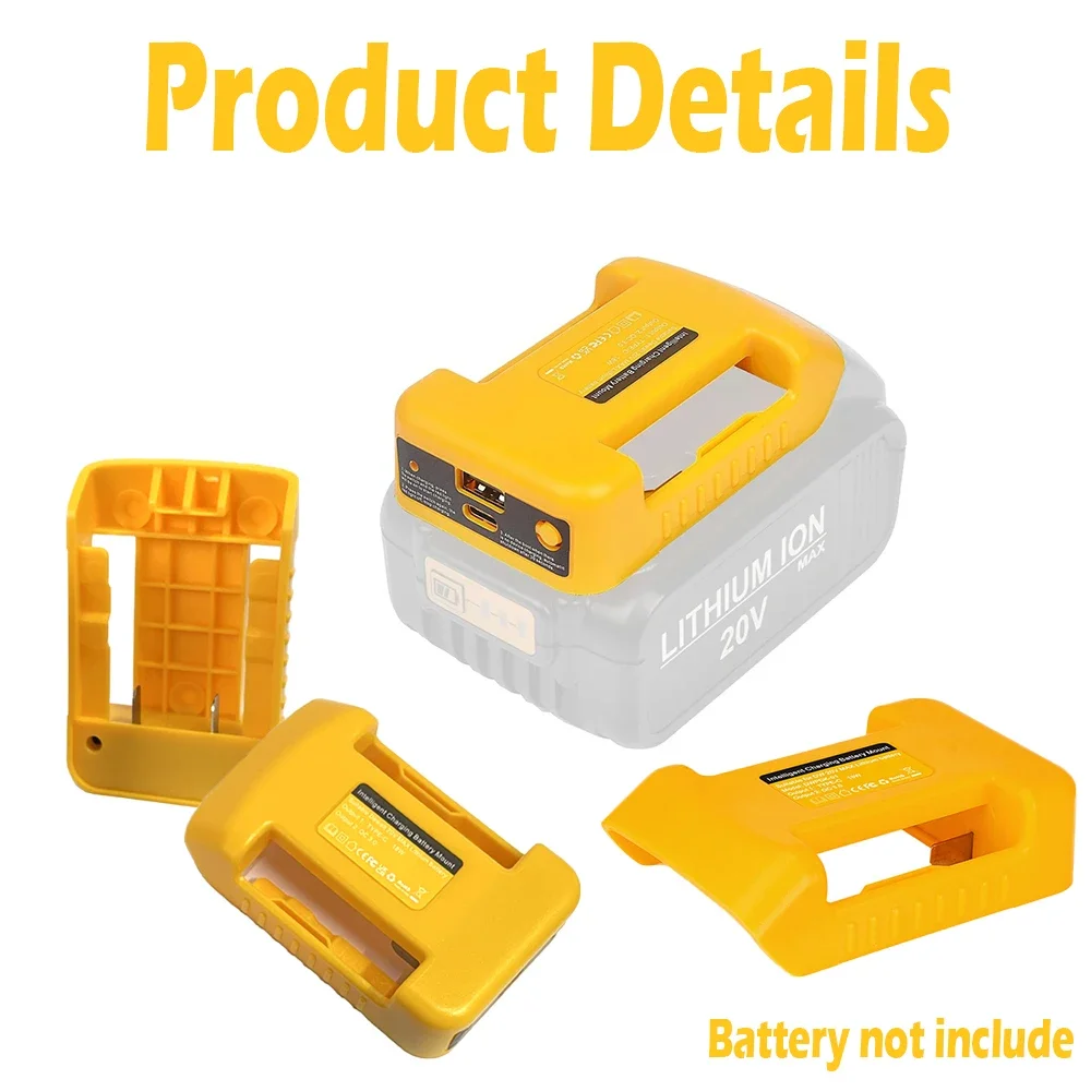 1/2pcs USB Charger Adapter for Dewalt 18V 20V Li-ion Battery Portable Type-C Port Fast Charging Battery Storage Rack Holder Case