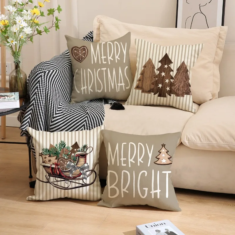 

Merry Christmas Tree Winter Throw Pillow Covers, 45x45cm Set of 4,Xmas Holiday Cushion Case Decoration for Sofa Couch