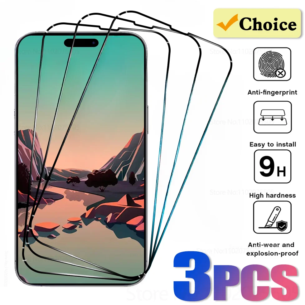 Protector de pantalla completa para iPhone, vidrio templado para iPhone 16, 13, 15, 11, 12, 14 Pro Max, 12, 13 Mini, 14, 15 Plus, X, XR, XS, 3 unidades