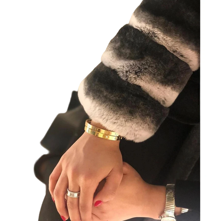 Natural Rex Rabbit Fur Cuff For Women Real Chinchilla Fur Best Selling Women Winter Fur Coat Rex Rabbit Fur Cuff New Fashion