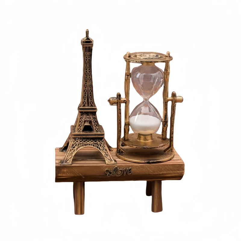 قطعة واحدة من الديكور البرج الحديدي الإبداعي، ديكور منزلي بسيط لغرفة المعيشة، الدراسة، مكتب المكتب، ساعة مؤقت رملية خشبية