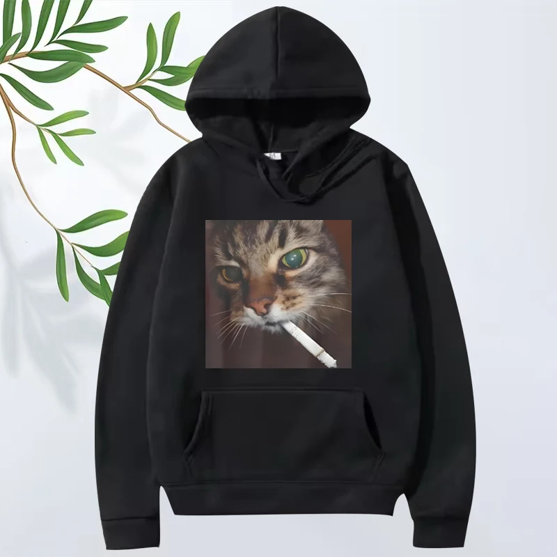 

Funny Smoking Cat Graphic hoodie 2025 new men women cool fashion vintage Long sleeve streetwear print oversized hoodie unisex