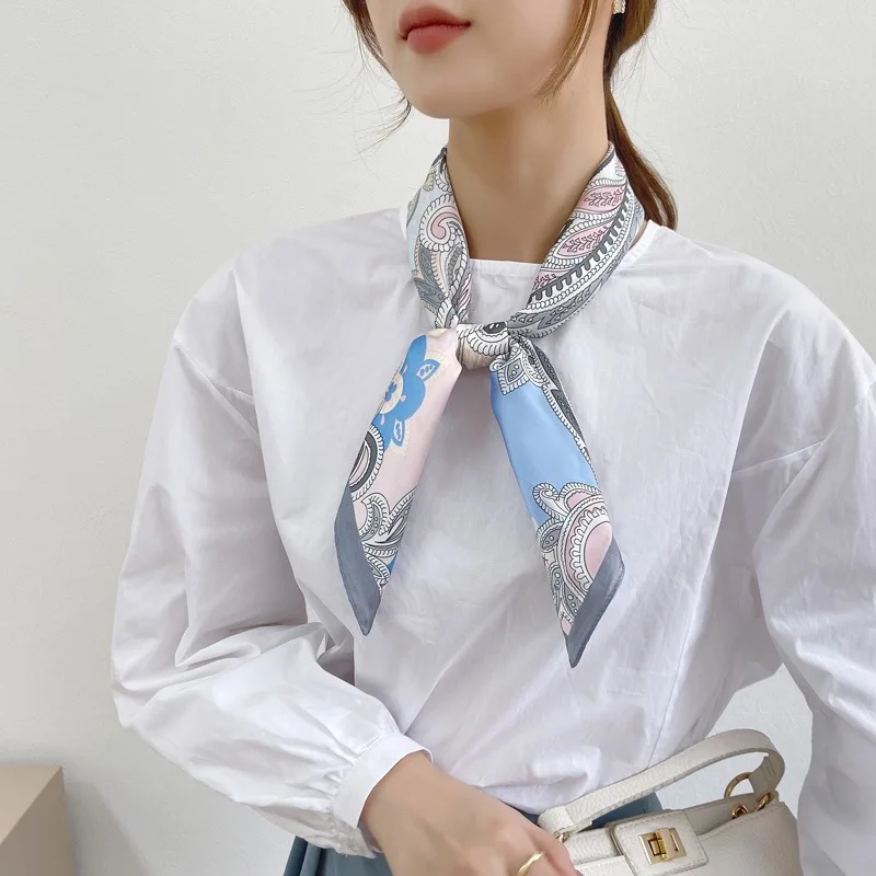 

70*70cm Silk Square Scarf Women Flower Print Foulard Neckerchief Lady Soft Satin Tie Shawl Wraps Hairband Head Hijab Gifts