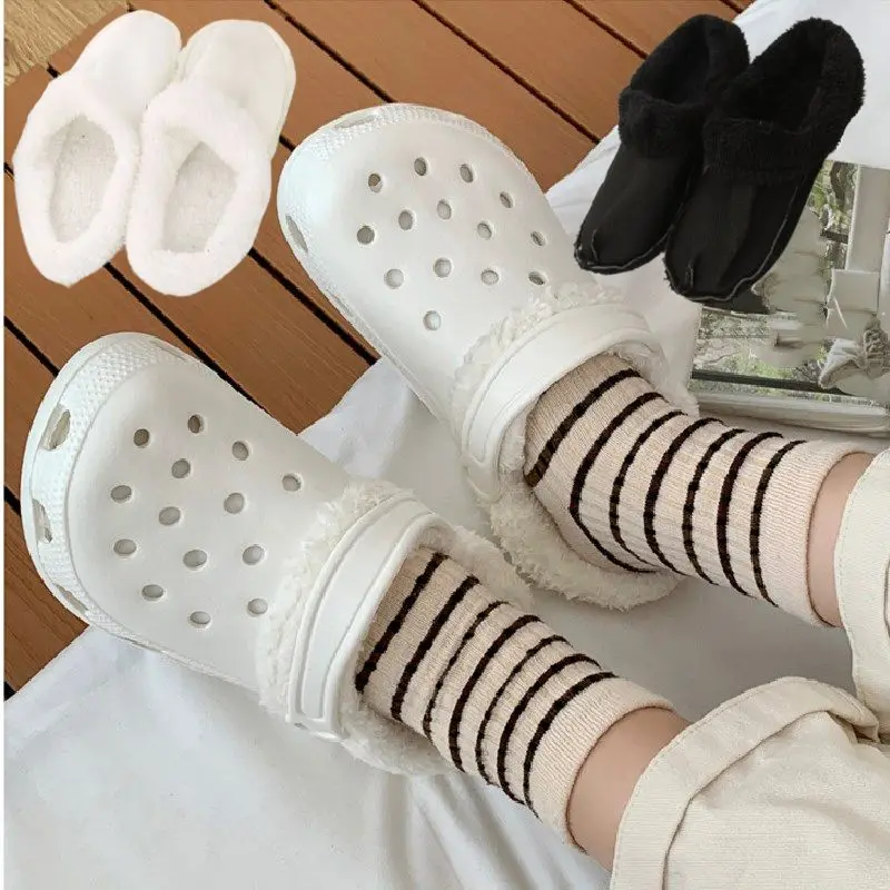 Thicken Plush Shoe Covers Furry Holes Shoes Liners Winter Warm Slippers Shoes Insoles Inserts Soft Detachable Shoes Accessories