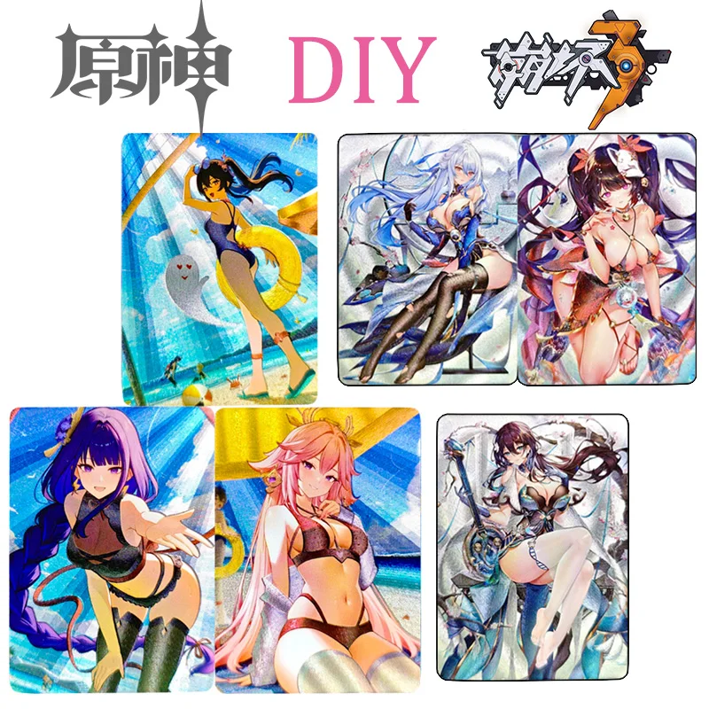 ゲンシンインパクトコレクタブルカード、ホンカイスターレール、diy yae miko、raiden shogun、yoimiya、coarse glitter、ホリデーギフト、3個セット