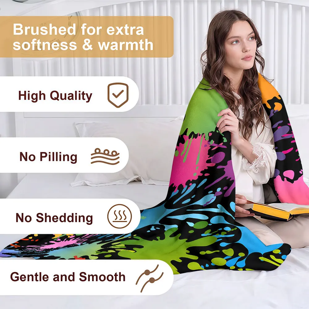 Color Splatter Soft Warm Flannel Blanket Lightweight Cozy Christmas Halloween Home Decor Room