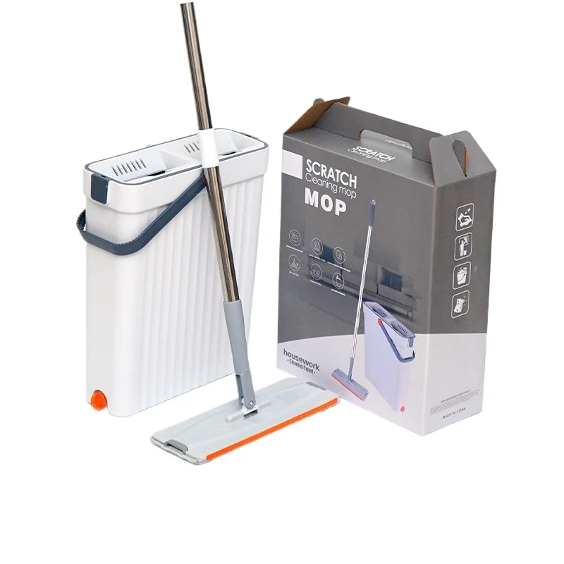 

for Home Use Dry Wet Mop Set with Bucket Self Wringing Flat Mop for Hardwood Tile Laminate Floors Large Surface Cleaning Tool