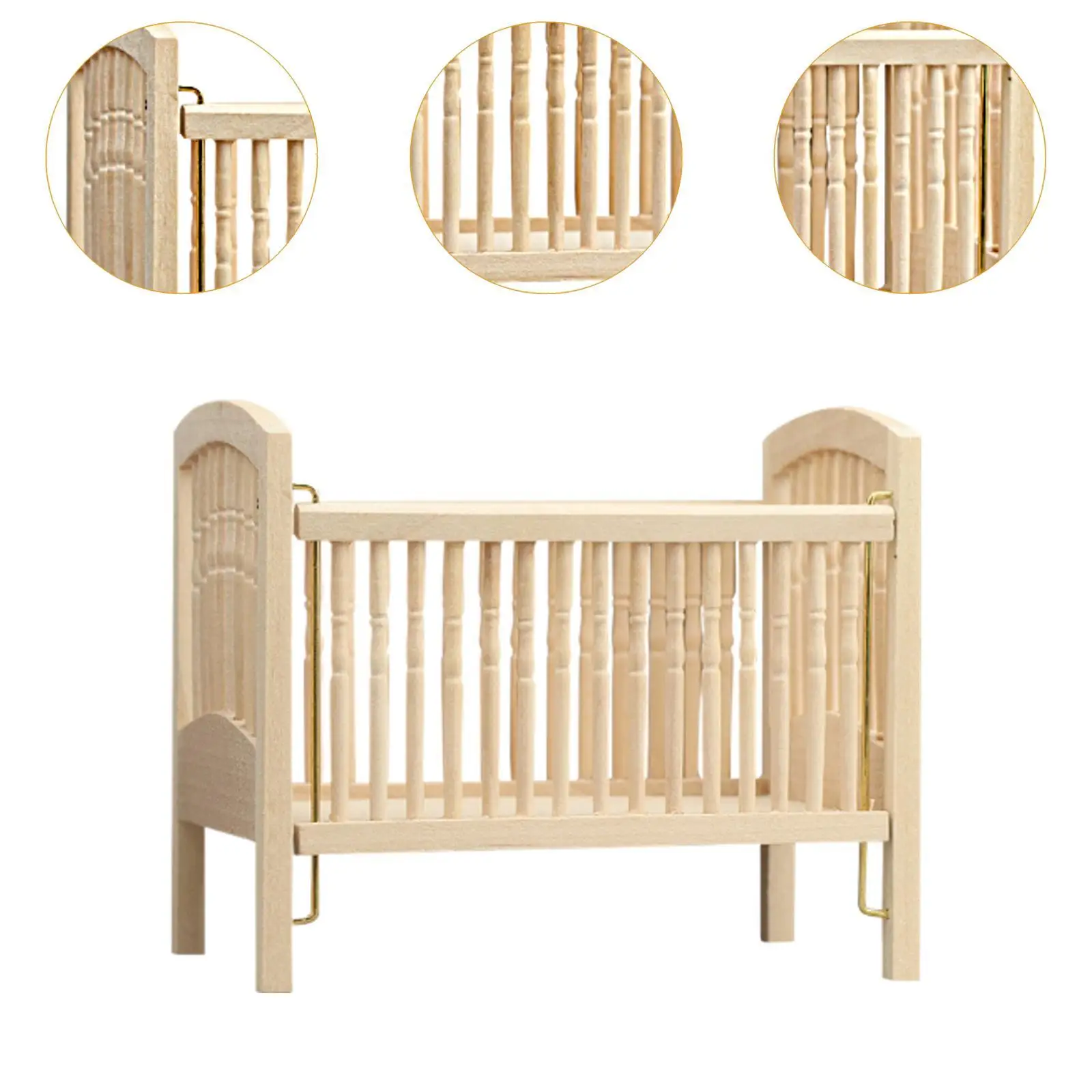 1/12 Baby Doll Cradle Wooden Baby Doll Crib for Dolls Girls Dollhouse Room