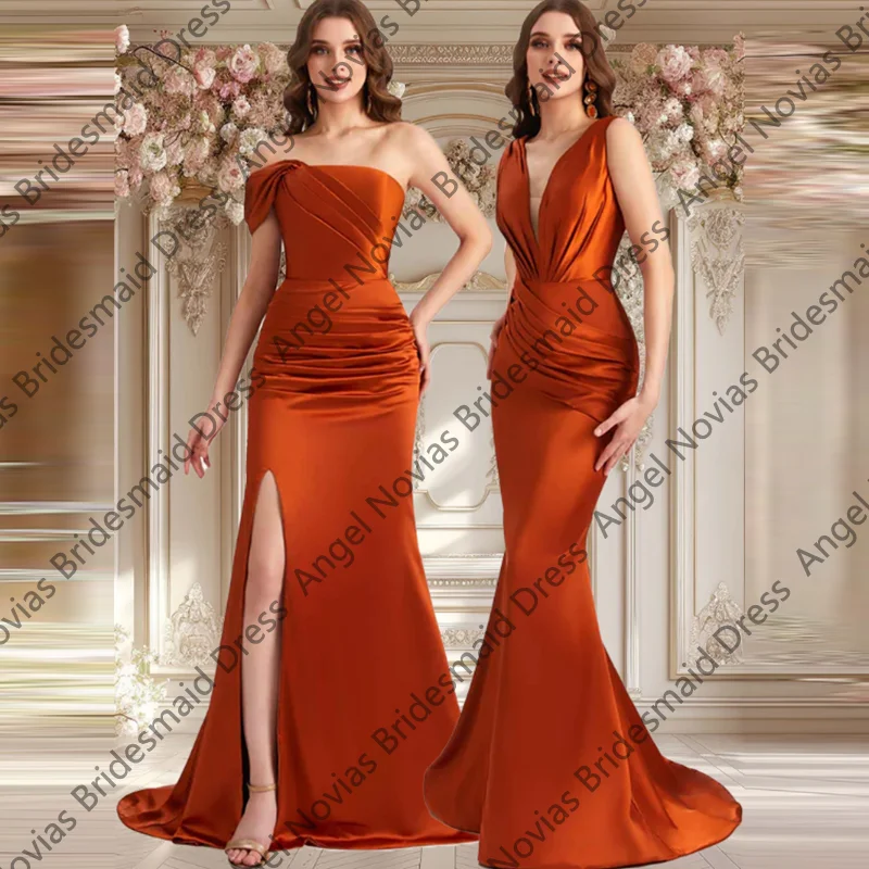 

Длинные платья подружки невесты оранжевого цвета с русалкой, платья для свадебной вечеринки по индивидуальному заказу, Vestidos Casamento Madrinha