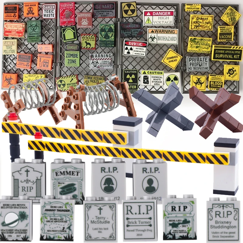 

Zombie Accessories Toxic Pollution Warning Survival Kit Medical Bag Computer Print Tiles Radiation Ammunition Sign Bricks Toys