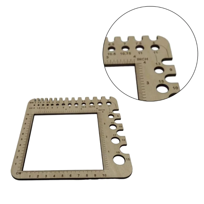 Penggaris Pengukur Rajut Kayu Alat Rajut Persegi Rajut dan Pengukur Jarum Rajut Alat Ukur Benang Rajut