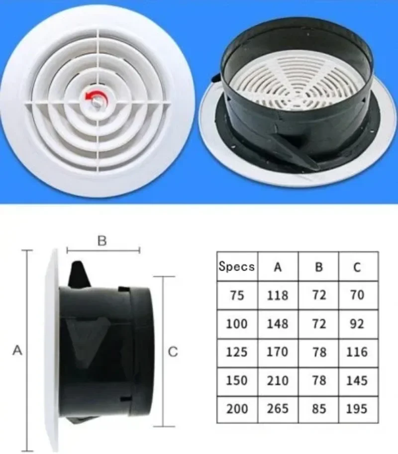 Round Air Vent Louver Grille Cover Outlet Adjustable Exhaust Vent Ducting Ventilation Grilles 75/100/125/150mm Air Vent Cover