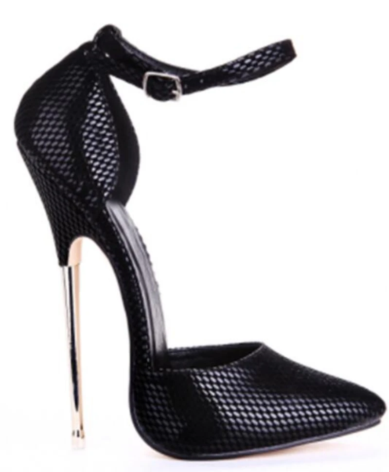

Sexy 16cm Metallic Thigh Thin High Heels Night Club Pole Dance Stage Shoes Woman Pointed Toe Buckle Strap Pumps 2023 New Fashion