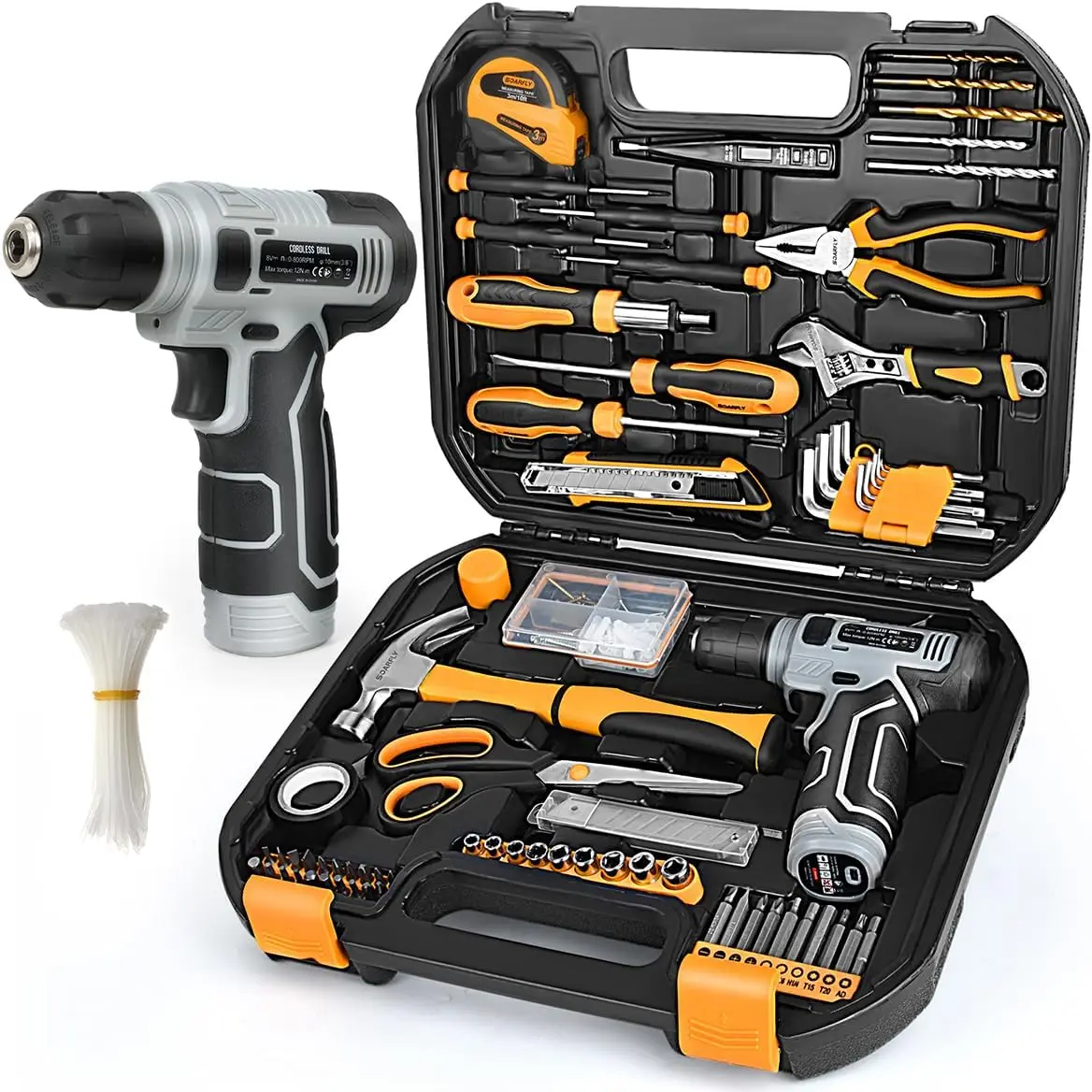 

Upgraded 180-Piece Tool Set with Cordless Drill, Hand Tools for Home Repair, DIY Projects, and Professional Use