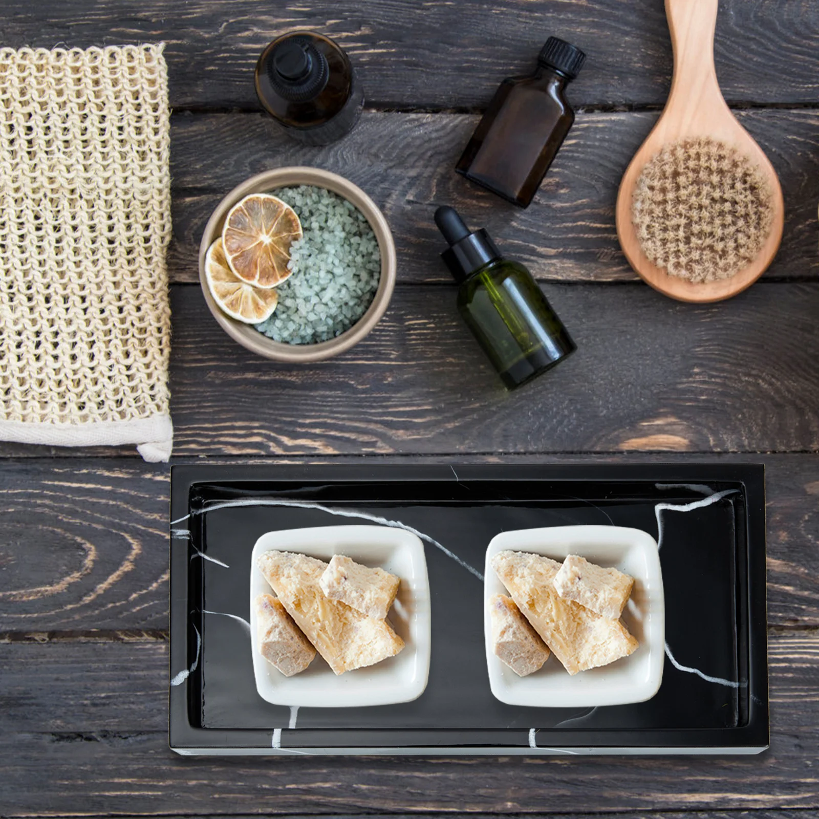 

Marble Grain Tray Smooth Comfortable Touch Material Bathroom Vanity Organizer Cosmetics Perfumes Keys Storage Plate