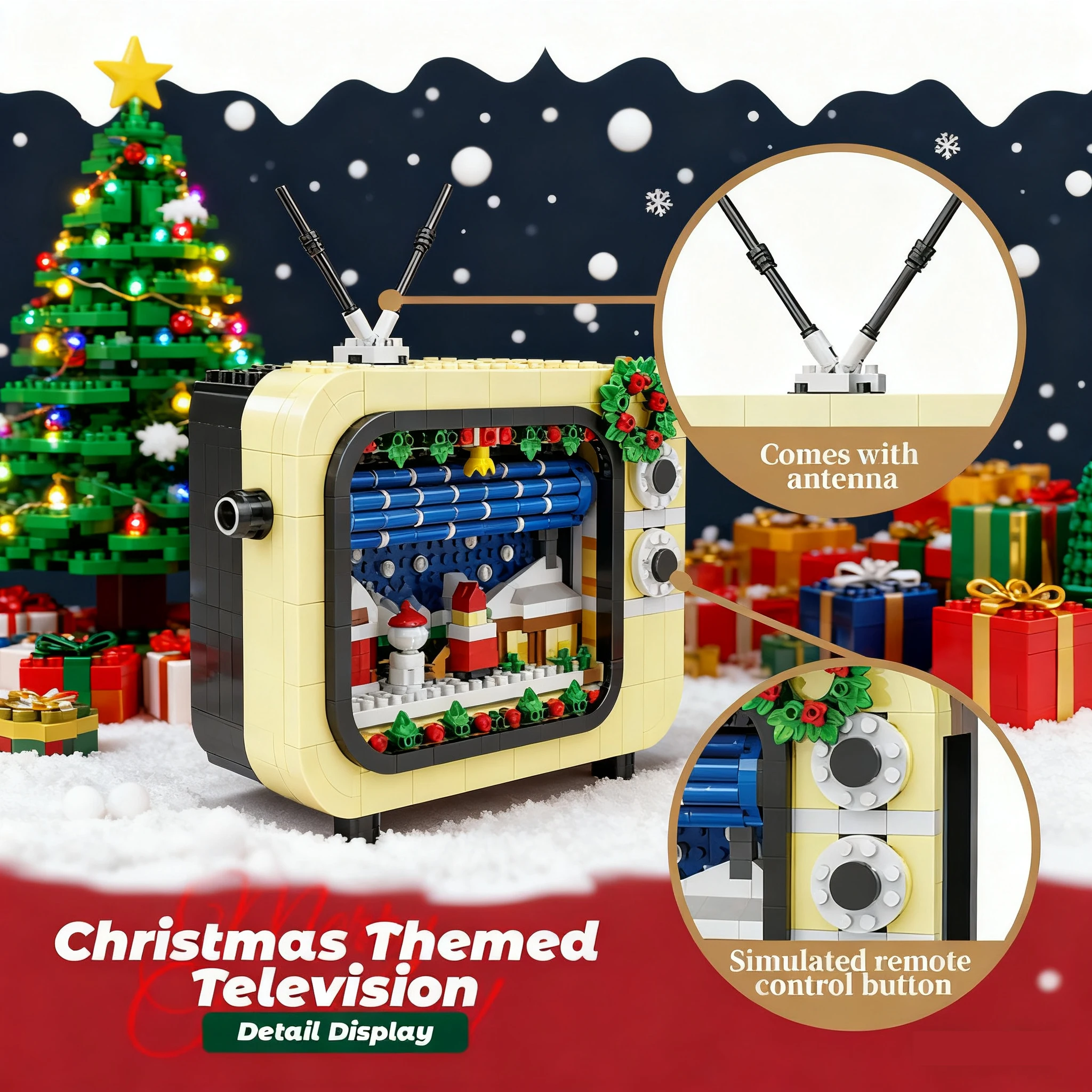 Weihnachten Serie TV Bausteine Ziegel Spielzeug Maschine Modell Kit DIY Montage Puzzle Modell Spielzeug für Kinder Frohes Neues Jahr Gif