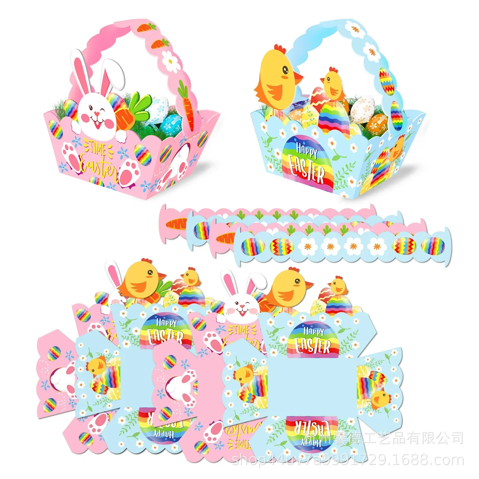 Colorful Easter Rabbit Basket Handheld Egg Easter Happy Chick Easter Day Party Color Eggs Gift Rabbit Candy Bag Bunny 2025 Decor