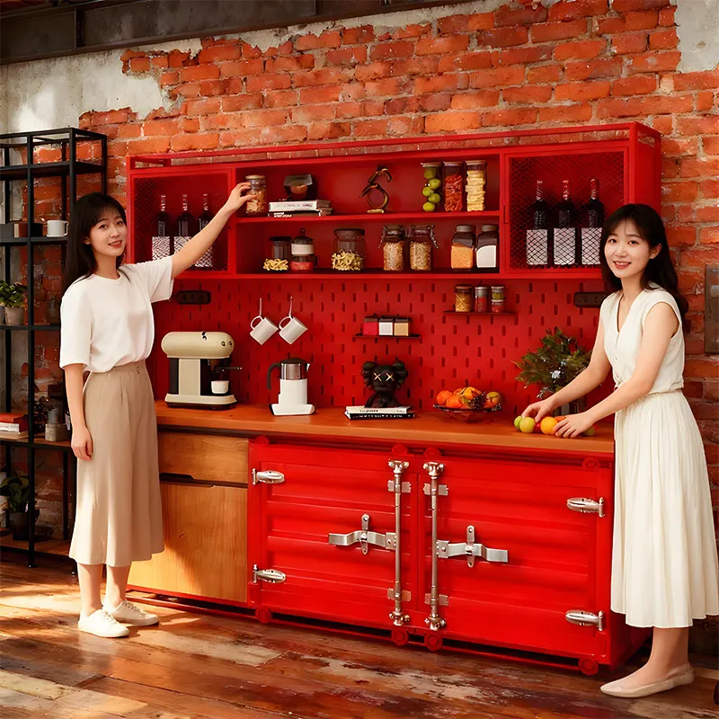 

Loft industrial wind container wrought iron tea cabinet kitchen side cabinet living room wall storage