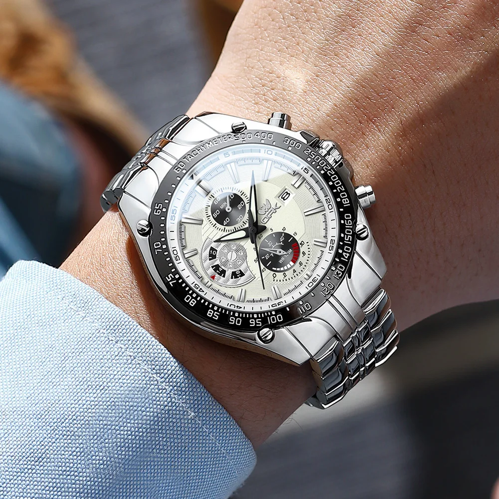 OPK Mens Watches Brand Stainless steel Men's Wristwatch Waterproof Luminous Calendar Three small dials Quartz Watch Reloj Hombre