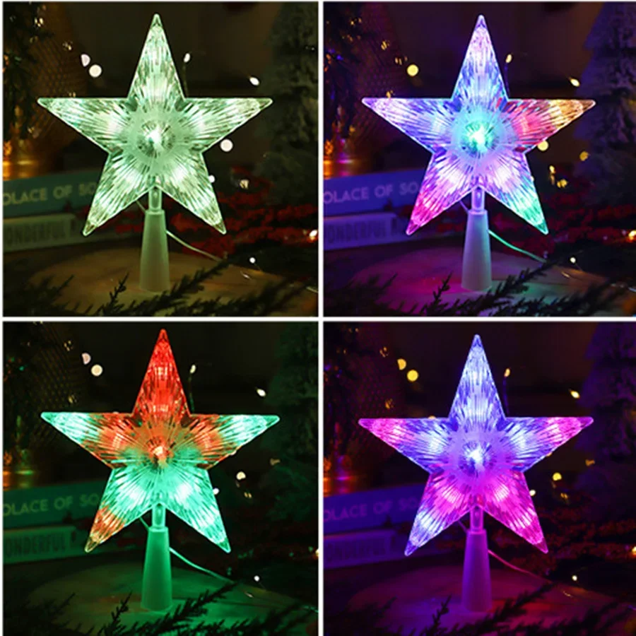 2025 New Year Decoration Garland Fairy Lights USB Powered 22CM RGB LED Five-pointed Star Christmas Tree Top Lights with Remote