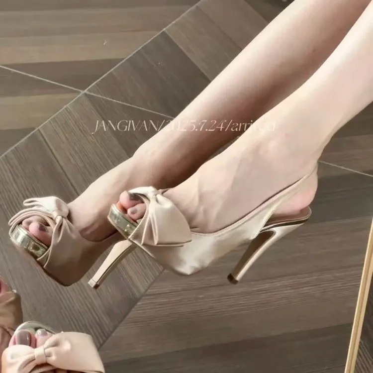 

High Heels 2026 Niche Summer Premium Hot-Selling Open-Toe Sexy Bow Backless Sandals