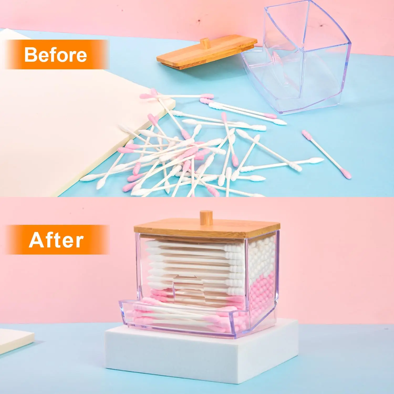 Small Cotton Swab Dispenser, Plastic Ear Stick Swabs Holder, Square Toothpick Storage Container, Bathroom Countertop Decorative