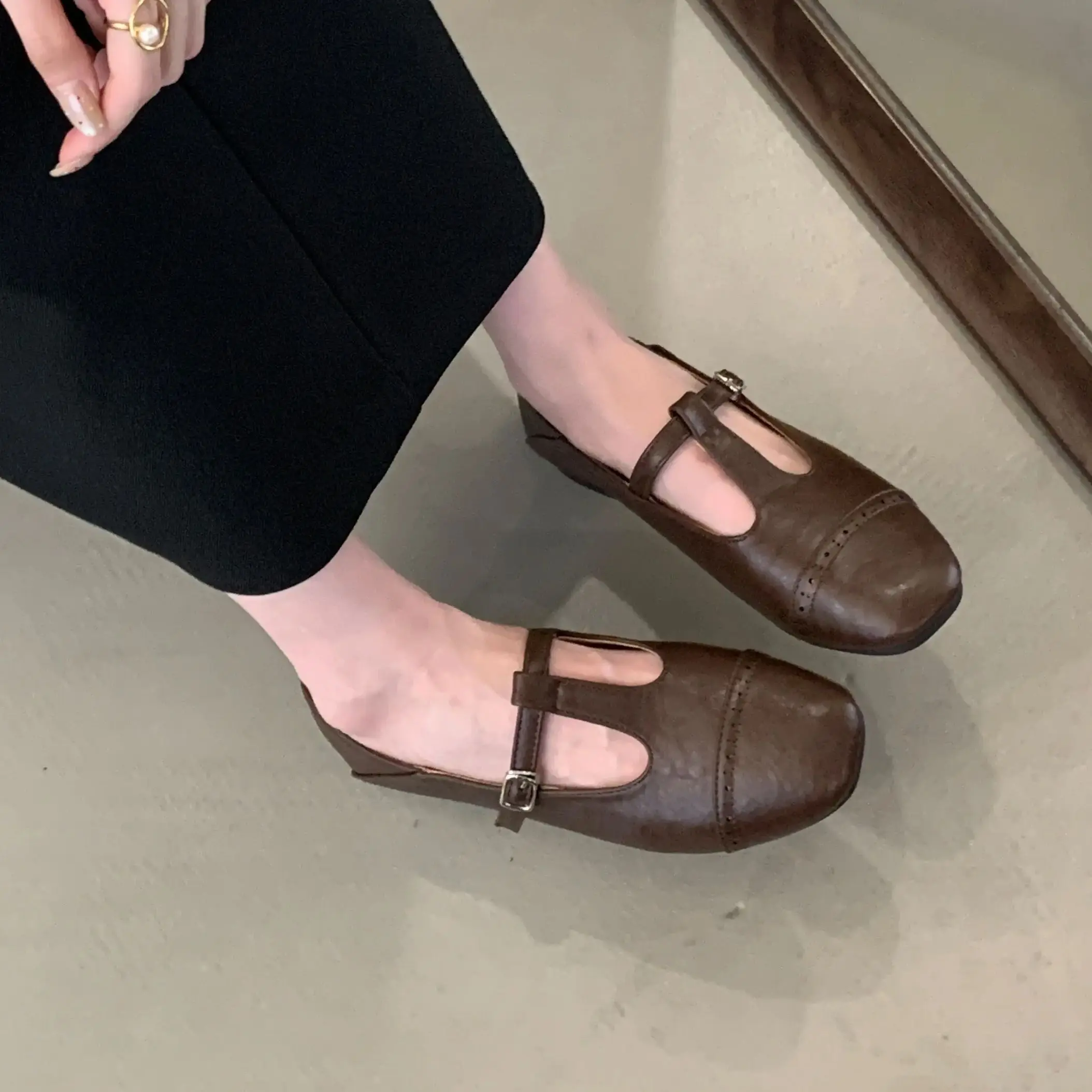 Bailamos Brand New Women Flats Fashion Round Toe Shallow Mary Jane Shoes Soft Casual Ballet Shoes Slingback Shoes Size35-40 Muje