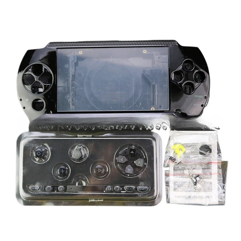 Komplettes Gehäuse-Set für Sony PSP1000 - PC Vorder- und Rückabdeckung mit Transparenten Tasten, Aufklebern & Schrauben, Ersatz-Spielkonsole