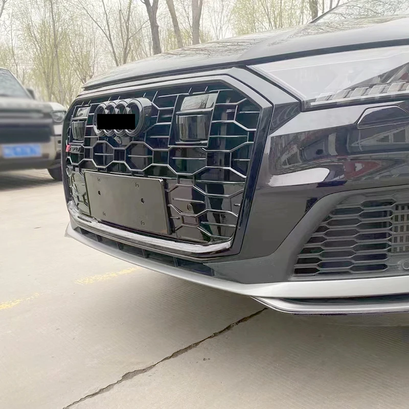 For 2021 2022 2023 Audi Q7 upgrade RSQ7 grille ABS all glossy black Q7 to High Configuration Version RSQ7 honeycomb grille with