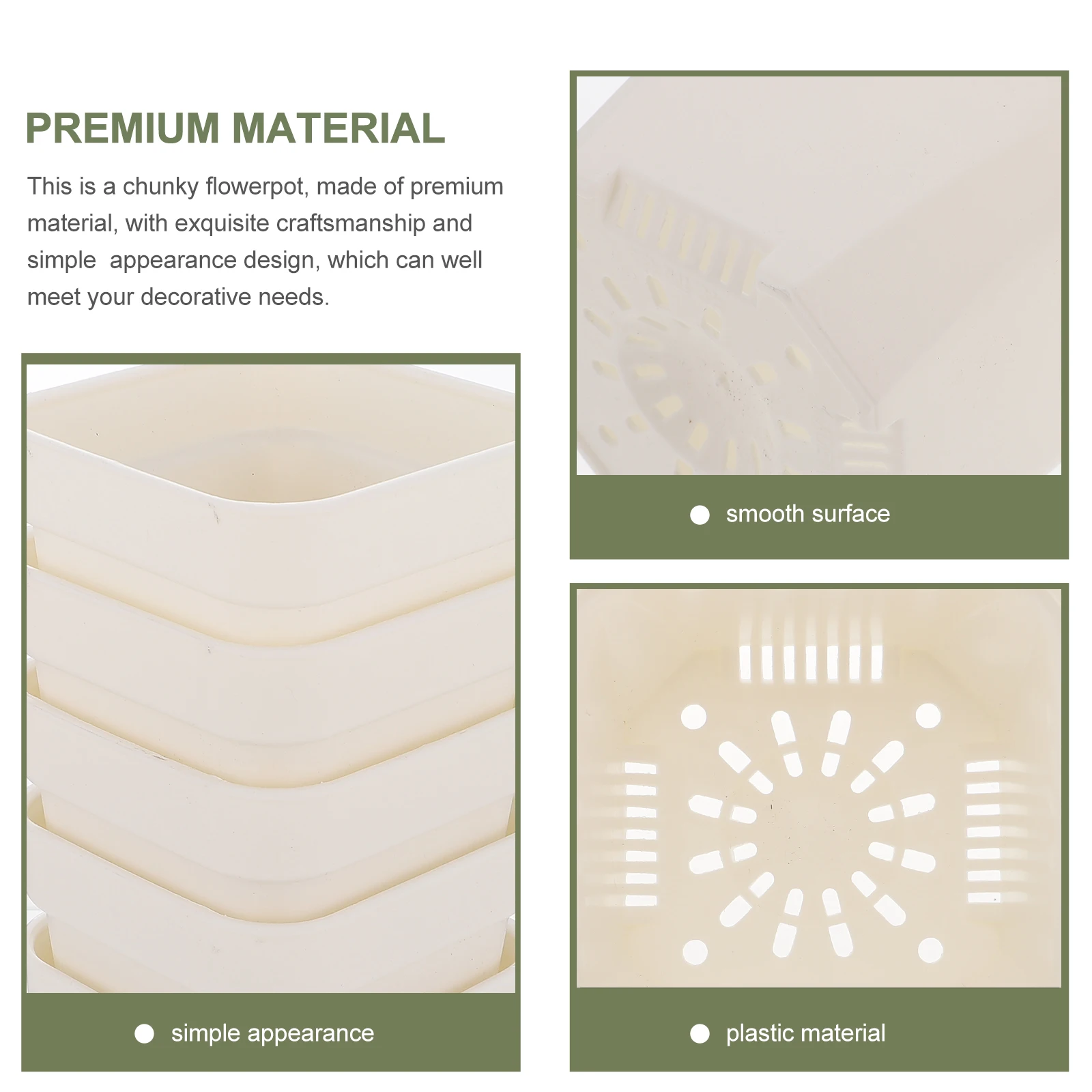 

6pcs Plastic Square Flower Pots Matte Finish Minimalist Design For Indoor Plants Garden Decor Succulent Planting Nursery Home