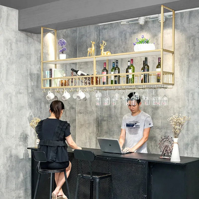 Bar wrought iron hanger restaurant hanging cabinet household ceiling decoration upside down goblet rack bar hanging wine rack wi