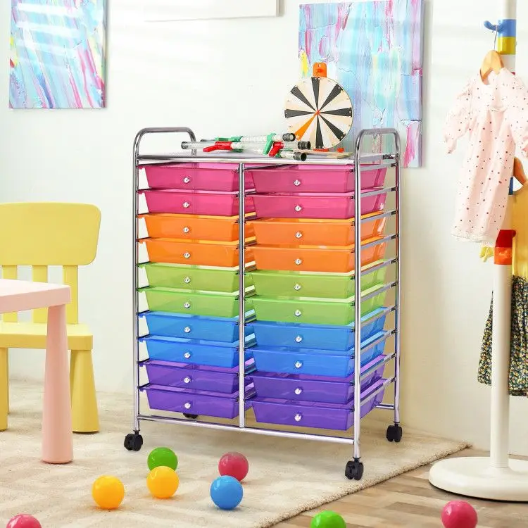 Transparent multi-color 20-drawer rolling studio storage car