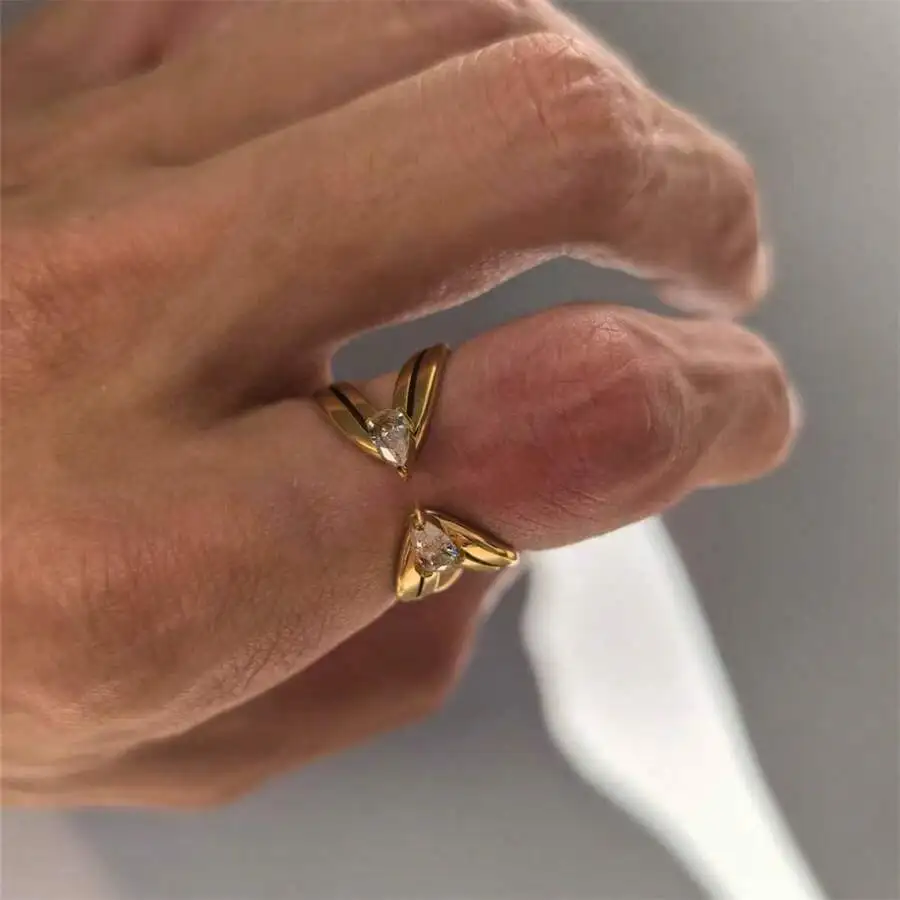 

Stainless Steel Zirconia Multi-Layer Open Ring For Women Daily And Wedding Wear