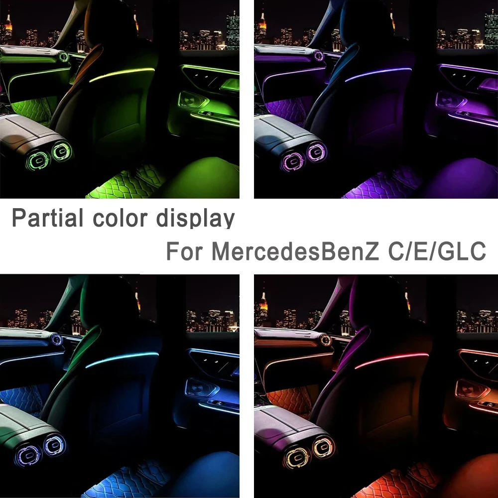 

Светодиодная подсветка салона автомобиля (64 цвета) для Mercedes-Benz C/E/GLC W205/X253 W206 W213, скрытая силиконовая лента для подсветки спинок сидений