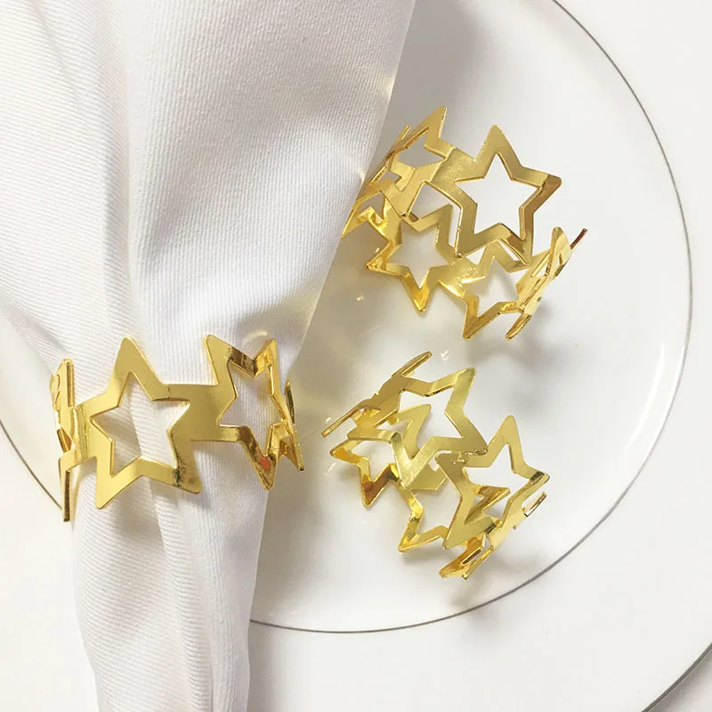 Napkin Rings Holders New Gold Star Becket Metal Novelties Buckle For Hotel Banquet Wedding Party Event Dinning Table Decoration