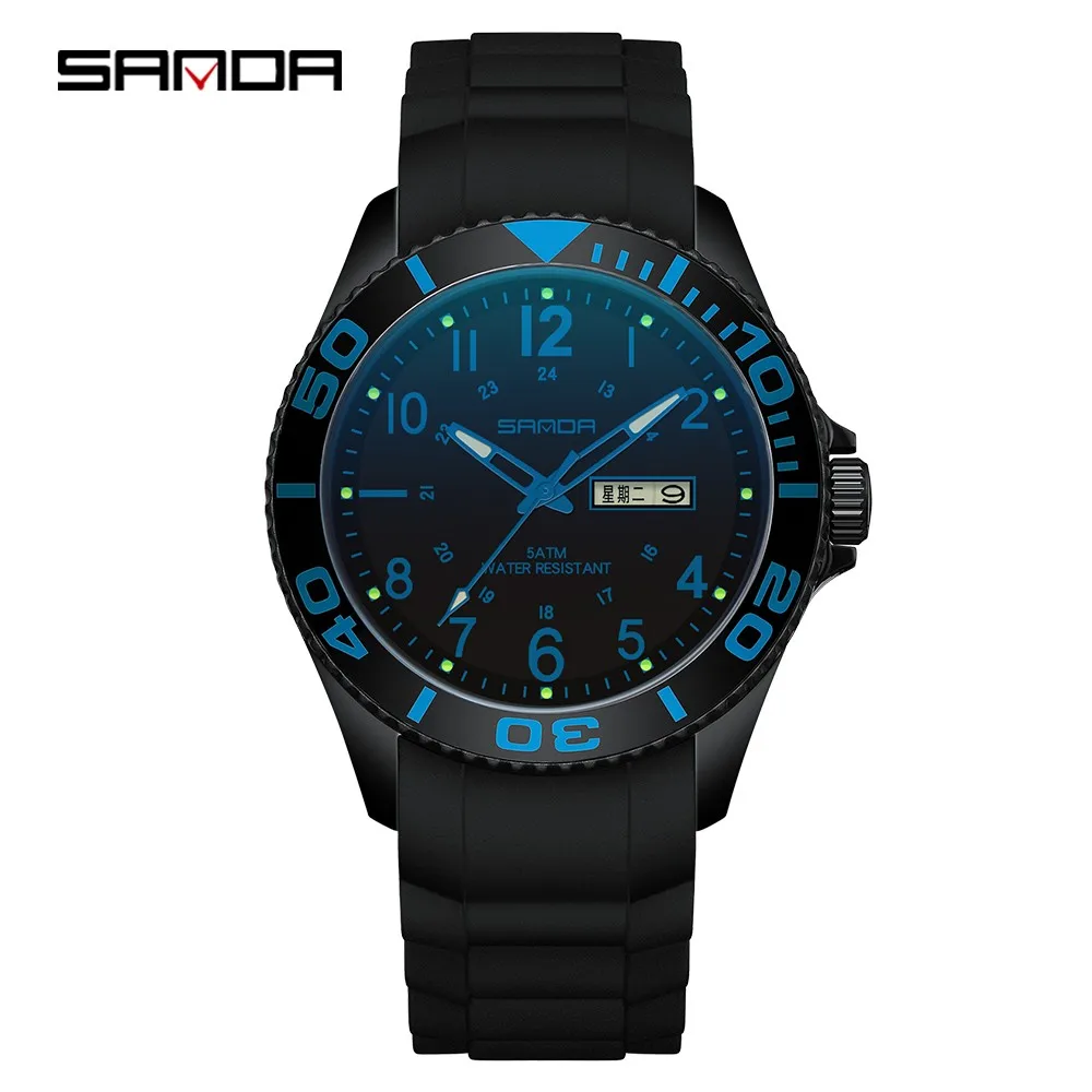 

Sanda Mens Watches Top Brand Luxury Complete Calendar Watch Black Silicone Watchbands Analog Clock Relojes De Lujo Para Hombre