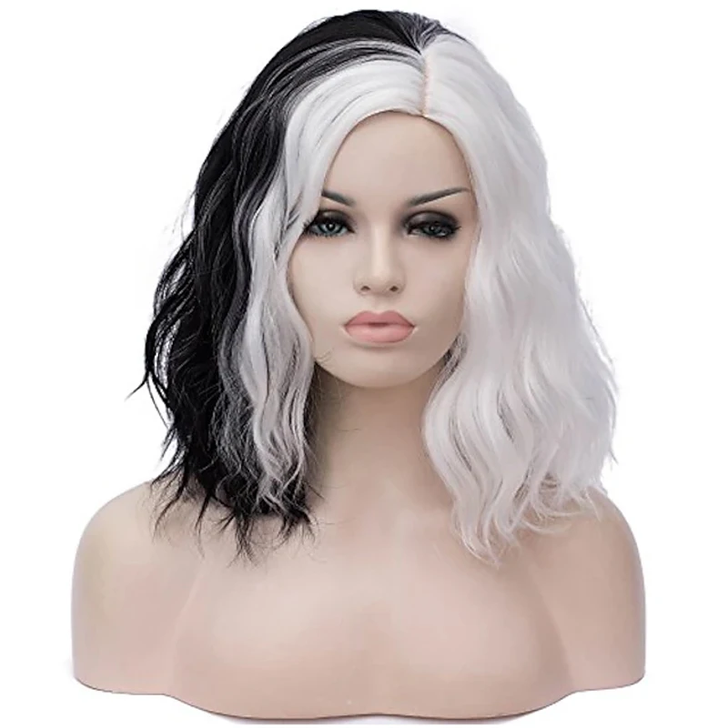 HAIRJOY Black White Wigs for Women Blue Pink Purple Green Multicolored Synthetic Hair Wig Cosplay Wigs Halloween