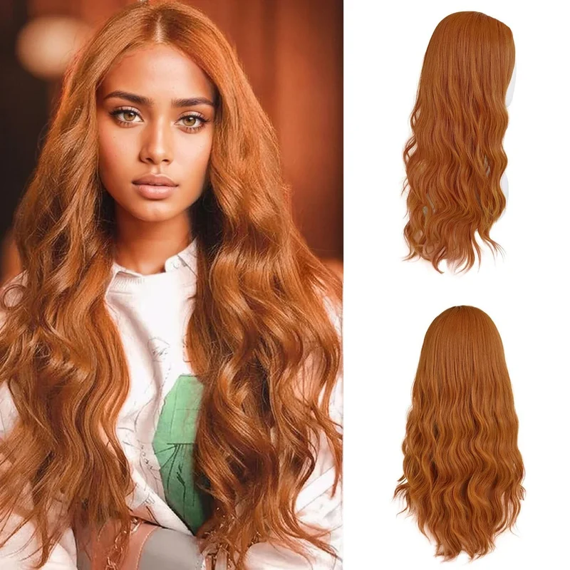 26 Inch Long Orange Wigs for Women Synthetic Hair Curly Ginger Wig Water Wave...